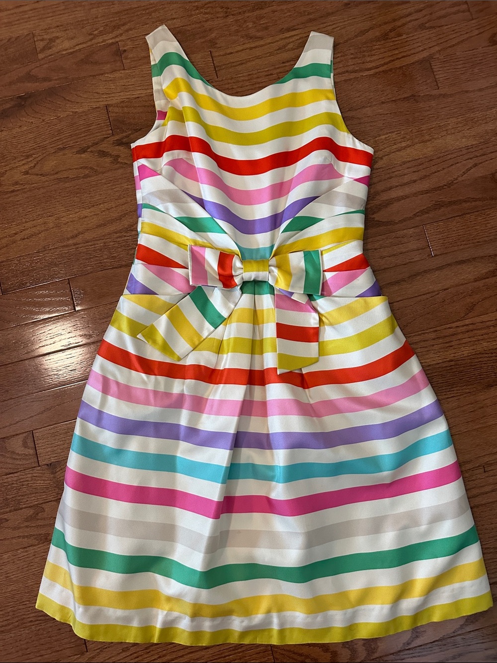 kate spade White Multi Rainbow Stripe Bow Fit & Flare Dress